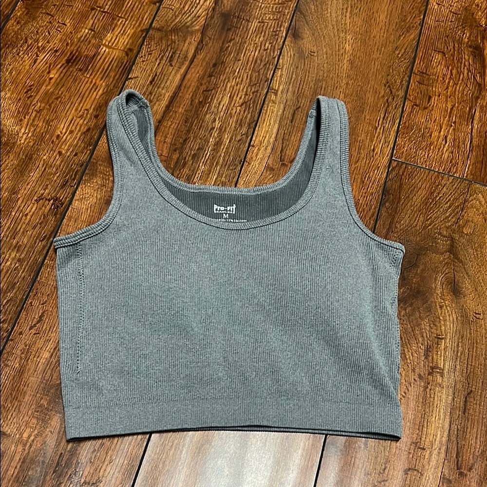 Gray Ribbed Crop Top